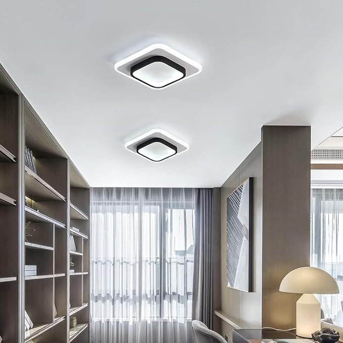 2 Pack LED Ceiling Light 22W Modern Ceiling Lamp, Cool White 6500K 9.5 Inch Square Close to Ceiling Lights for Hallway Bedroom Office Kitchen Dining Room Entrance(Black & White)