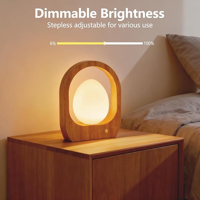 JESLED Cordless Rechargeable Table Lamp, 3 Color Dimmable Small Table Lamp with Glass Shade, Mid-Century Modern Lamp