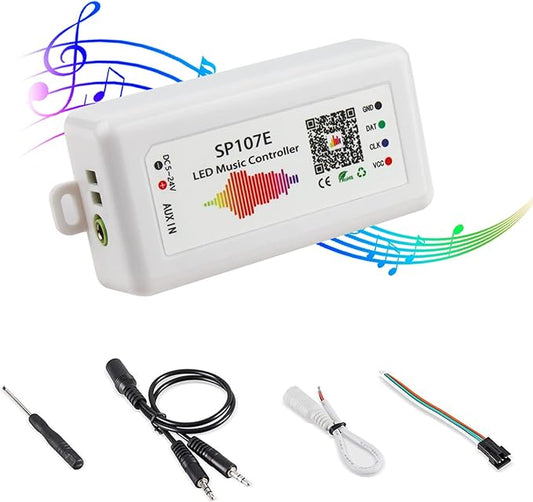 RGBZONE Bluetooth LED Controller, DC 5-24V SP107E LED Light Strip Controller, Support Music Sync, IC Chip for WS2812b WS2811 LED Strip, Matrix Panel, Module