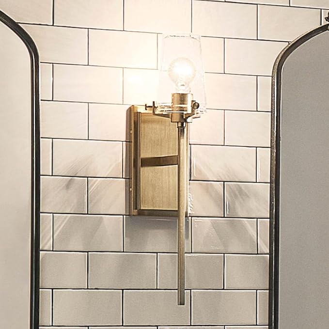 Kichler, Alton 22.25 inch 1 Light Wall Sconce with Clear Seeded Glass in Champagne Bronze for Hallway, Entry, Bathroom and Powder Room, (22.25" H x 5" W x 7.5" Ext), 45295CPZ