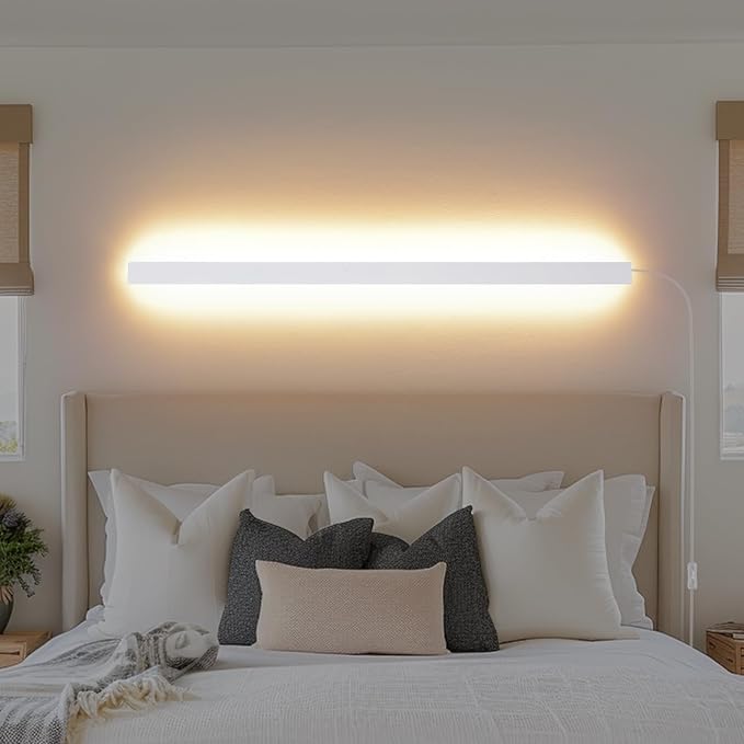 KELUOLY Modern Plug in Long Wall Sconce, 39.3" White Matte LED Wall Lights, 20W Warm White 3000K Acrylic Indoor Wall lamp, with 59" Plug Cable for Bedroom, Living Room, Hallway