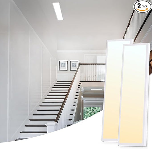 LEONLITE 3CCT 120V 1x4FT LED Flat Panel Light, Surface Mount Ceiling Light, 46W/40W/30W, 4600LM, Built-in Driver Ceiling Light, 5%-100% Dimmable, ETL, White, 3500K/4000K/5000K, Pack of 2