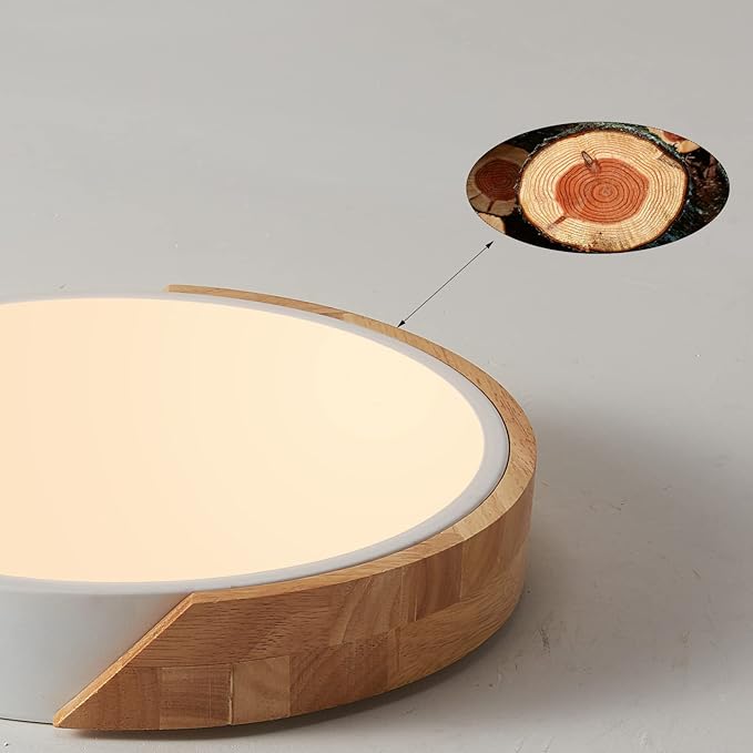 LED Ceiling Lights, 12 Inch White Modern Flush Mount Lighting Fixture,Round Shaped Wood Ceiling Lighting,30W,3000K Warm Light