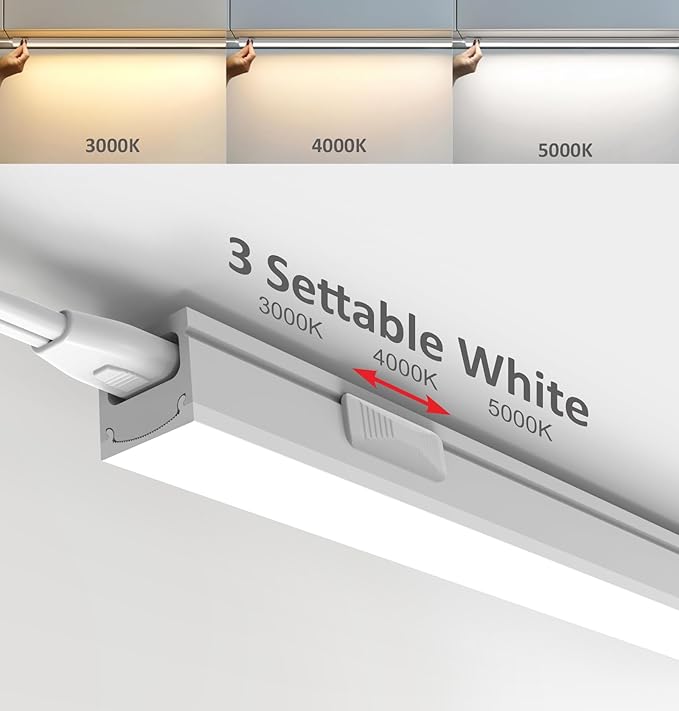 Leetdud Under Cabinet Lighting Plug in, 24 Inch 4 Pcs, Linkable AC120V 3CCT 3000K/4000K/5000K Ultra Slim, LED Under Cabinet Lights for Counter Light, Kitchen, Shelf, Sink, Workshop, Desk, White