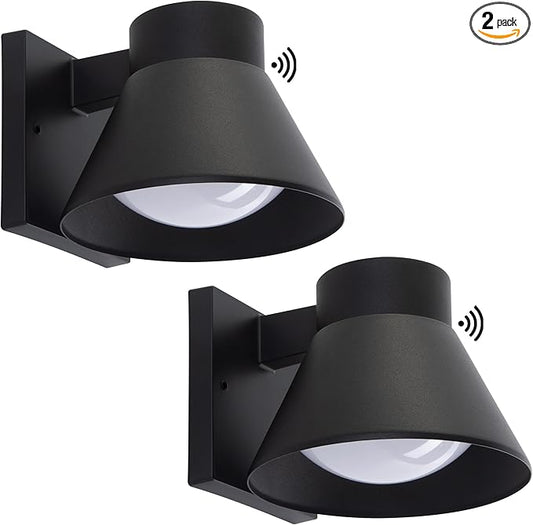 UME 2 Pack LED Outdoor Wall Light Fixtures, Dusk to Dawn Outdoor Wall Lantern, Exterior Waterproof Wall Sconce Light Fixtures, Black Front Porch Lights Wall Mount Lighting