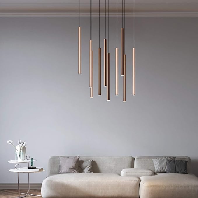 CANALIS 10 Mini Pendant Lighting Copper - LED Hanging Light Fixture for Kitchen Island, Bar, Foyer - Cluster Pendants - Dimmable, Adjustable Wire, Lamp Bulb Included