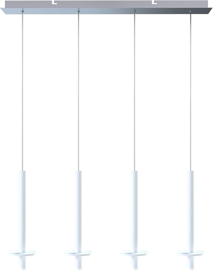 Draco 4 Pendant Lighting White – LED Hanging Light Fixture for Kitchen Island, Bar, Foyer – Equilateral Cluster of Mini Metal Rod Pipe Tube Cylinders – Dimmable, Adjustable Wire, Lamp Bulb Included