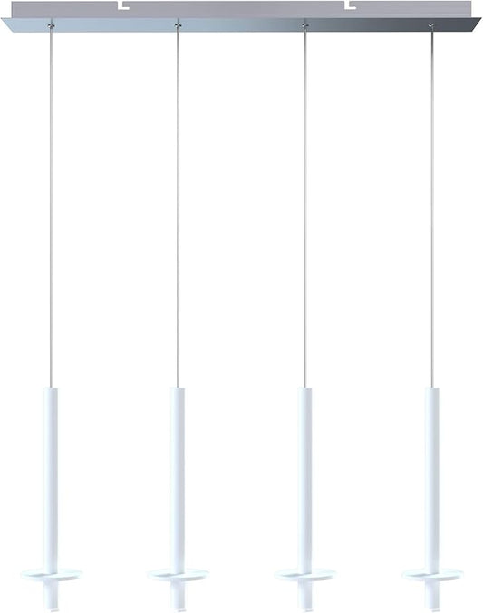 Draco 4 Pendant Lighting White – LED Hanging Light Fixture for Kitchen Island, Bar, Foyer – Equilateral Cluster of Mini Metal Rod Pipe Tube Cylinders – Dimmable, Adjustable Wire, Lamp Bulb Included