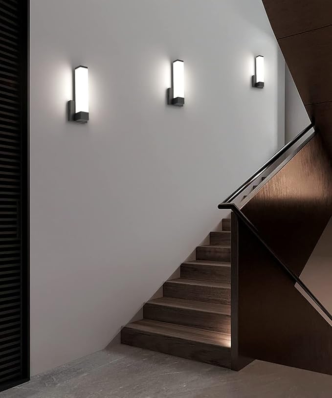 Dimmable Wall Lights for Bedroom Modern Black Indoor LED Hallway Sconces Corner Light 12" Inch Height 12W 4000K Bedside Stair Sconces Wall Lighting Lamps 110V AC.
