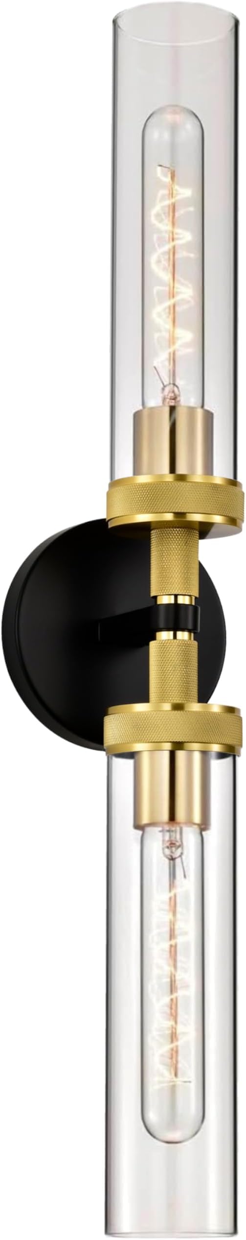 LaLuLa Bathroom Vanity Light,Knurled Texture Linear Black and Gold Wall Sconces,Clear Glass Tube Vanity Lighting Fixtures,Modern Hardwired Wall Mounted Light,Indoor Wall Lights for Bedroom,Hallway