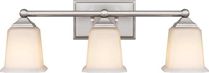Tawson Nox Vintage 3-Light Vanity Light Modern Wall Sconce Lighting Brushed Nickel with White Glass Shade for Bathroom, Hallway, Entryway, Kitchen, Mirror, Laundry Room