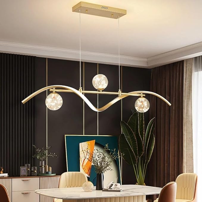 homary 40.2" Dimmable Kitchen Island Lighting, Gold 4-Light Dining Room Light Fixture Over Table Linear LED Chandelier Island Lights for Kitchen