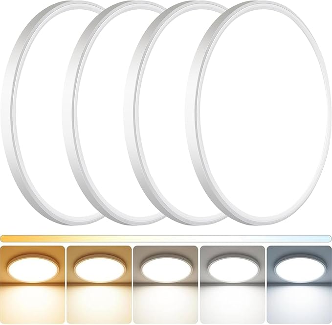 4Pack LED Flush Mount Ceiling Light: 12 inch Super Slim Dimmable & 5CCT (2700-6000K) Kitchen Lighting Fixtures Ceiling - 24W White Low Profile Ceiling Lamp for Bedroom Garage Hallway