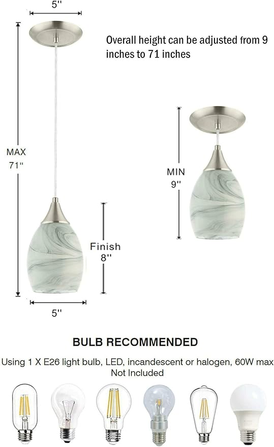 Glassland Pendant Lighting, 1 Light Mini Pendant Light in Brushed Nickel with Gray Glass Shade, ETL Listed.