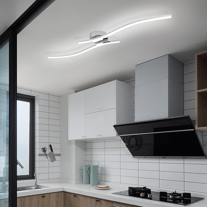 28W Chrome Linear Ceiling Light Modern LED Ceiling Light Fixture 6000K Aluminum 39.37Inch Long Ceiling Lamp for Hallway, Kitchen, Bedroom, Dining Room