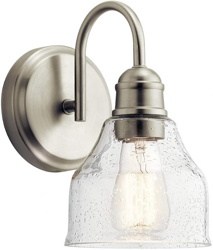Kichler Avery 9.25" 1 Light Vanity Light with Clear Seeded Glass Brushed Nickel