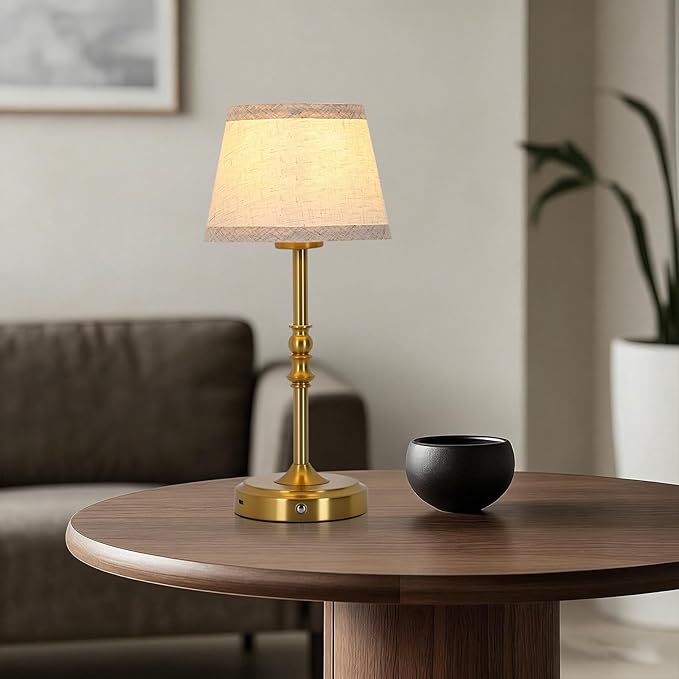 Small Gold Rechargeable Table Lamp,12-14 Inch Tall Vintage Style,Battery Powered Cordless Desk Lamp,Mini Touch Control Bedside Lamp,Warm Light 3000K for Nightstand Bedroom Counter Living Room-2 Pack