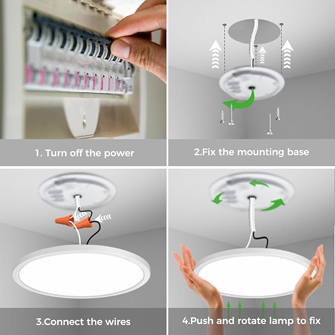 zemty 15 Inch LED Ceiling Light with Night Light 1800K, 3000K/4000K/6500K Dimmable Ceiling Light Fixtures with Remote Control, Low Profile Ceiling Lighting for Bedroom Living Room Kitchen-White