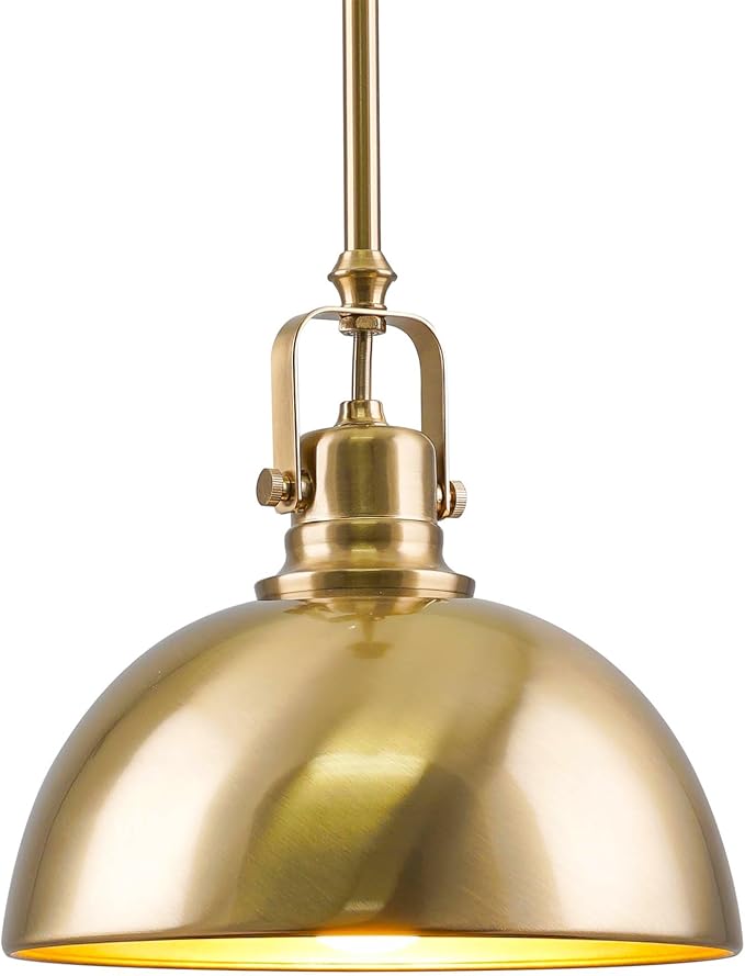 Kira Home Belle 9" Modern Industrial Gold Pendant Light with Dome Shade, Petit Retro Metal Gold Hanging Light, Cool Brass Finish