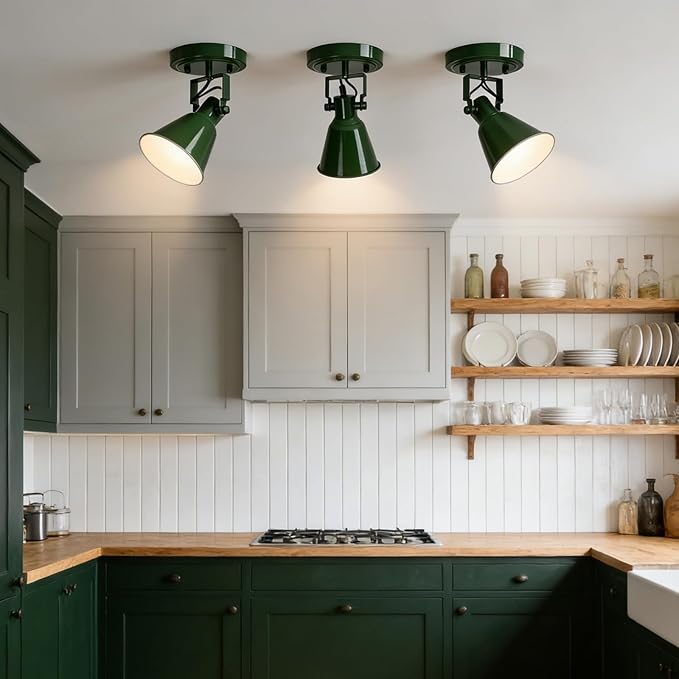 DIRYZON 1-Light Adjustable Green Spotlight, Semi Flush Mount Track Light Ceiling Light Fixture for Bedroom, Kitchen, Hallway & Wall Art Display