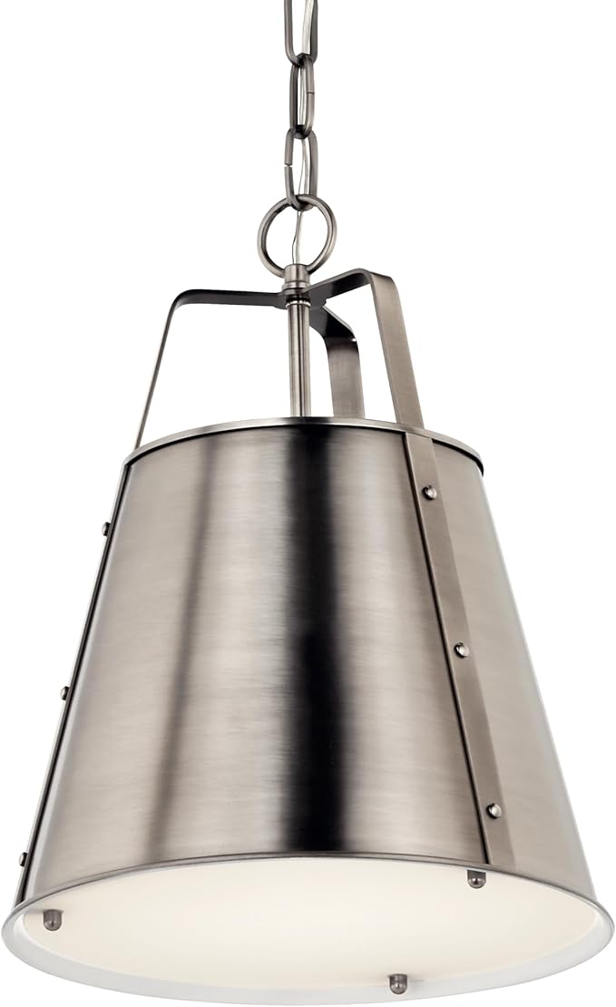 Kichler Etcher 1-Light Pendant, Updated Traditional Light with Etched Painted White Glass Diffuser in Classic Pewter, for Kitchen or Dining Room (17" x 13"), 52710CLP