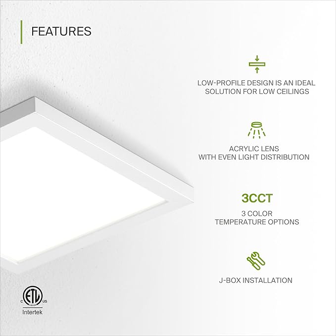 ASD LED 9" Square Flush Mount Light | 18W 1270LM 3000-5000K 120V | 3CCT, Dimmable, Ultra Slim, ETL Listed | Thin Surface Lamp, Bedroom Ceiling Lighting | White, 6 Pack
