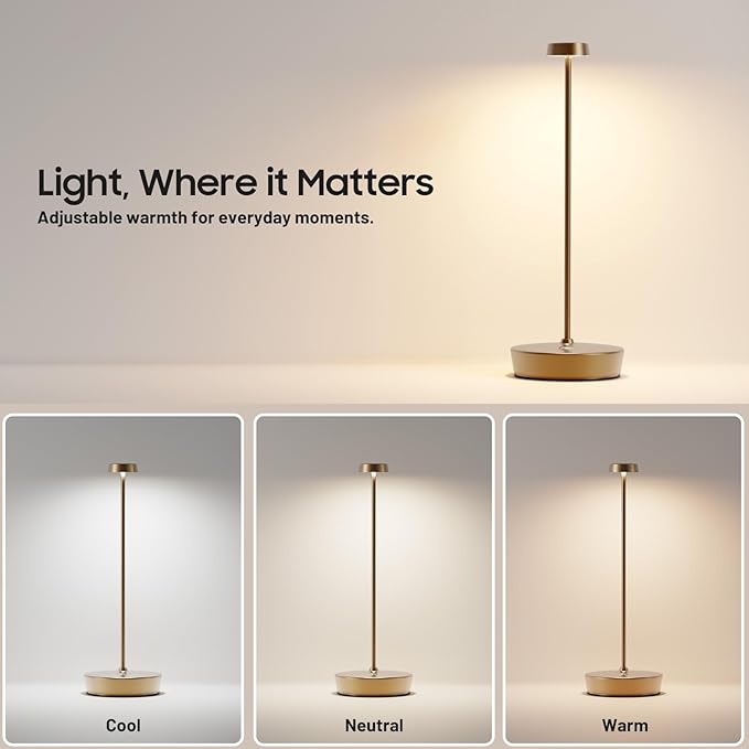 2Pack Cordless LED Table Lamp，Rechargeable Battery Operated Table Light, 3 Color Stepless Dimmable Table Lamp, Portable Table Light for Outdoor/Restaurants/Patio