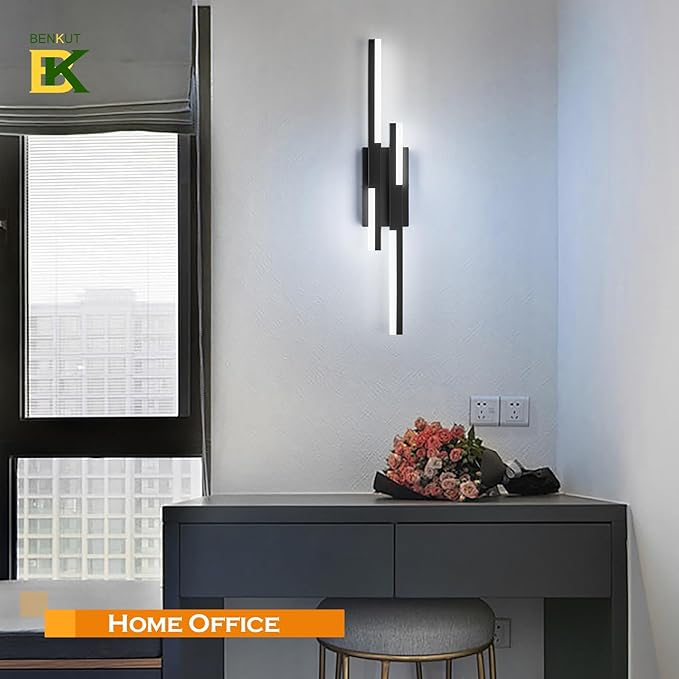Benkut Modern LED Wall Sconce Black Remote Wall Light Fixtures for Bathroom, Dimmable Vanity Light Indoor LED Remote Wall Sconce for Bedside Bedroom Living Dining Room (27.6inch 3000-6500K 1 Pack)
