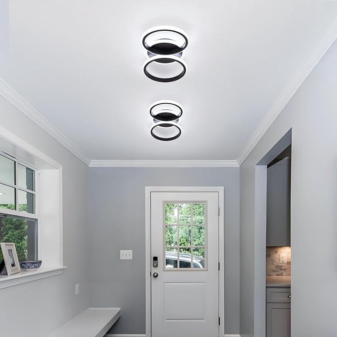 ElDISUNY Modern LED Ceiling Lights, 30W Black Ceiling Lights Fixture for Kitchen, Close to Ceiling Lights for Hallway Bedroom Dining Room, Cool White Light 6000K(Black)