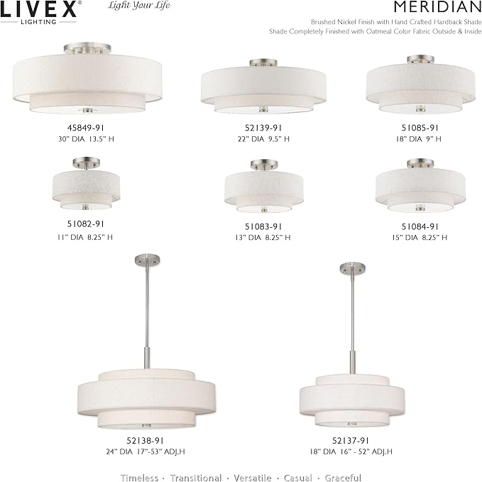 Livex Lighting Meridian 4 Light Semi-Flush in Brushed Nickel (51085-91)