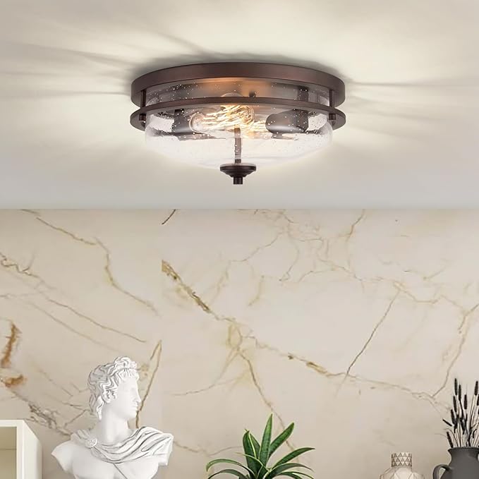 Edwarmlux Flush Mount Ceiling Lights, 2-Light Farmhouse Close to Ceiling Light, Industrial Ceiling Lighting Fixture for Kitchen Hallway Bedroom Living Room Stairways Porch (Oil Rubbed Bronze)