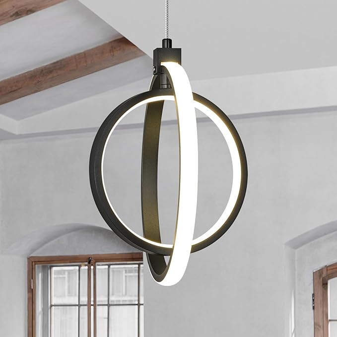 Modern LED Chandelier Black Ring Pendant Light Fixtures 4000K Dimmable Height Adjustable Pendant Lighting for Dining Room Kitchen Island Bedroom Living Room Foyer（1-Pack）