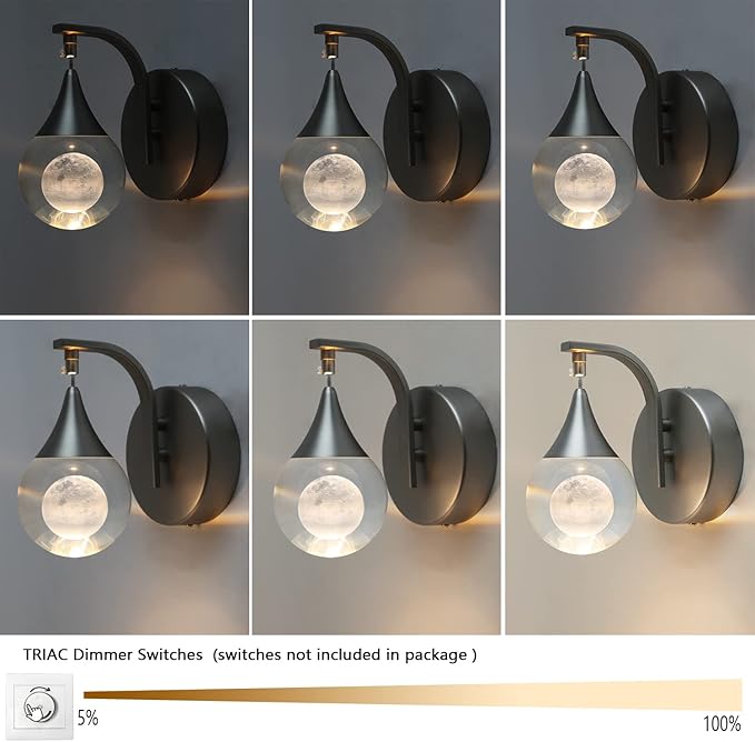 Sedelan Crystal Wall Sconce, Indoor LED Modern Wall Sconces, 5W Dimmable Moon Wall Light for Bedroom Bedside Bathroom Living Room Corridor, Sand Nickel