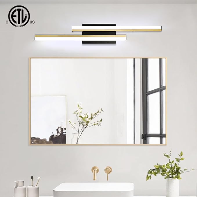 Bathroom Light Fixtures Over Mirror: 32 Inch Retractable LED Bathroom Vanity Light ETL Certified 5CCT 2700K-5700K Wall Light 34W Modern Vanity Light Bar Dimmable - Wall Light Fixtures, Golden 1 Pack