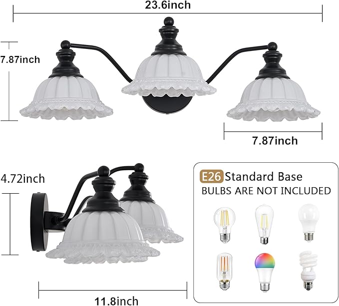 XIEDUN Black 3 Light Vanity Light Modern Bathroom Vanity Light Fixture