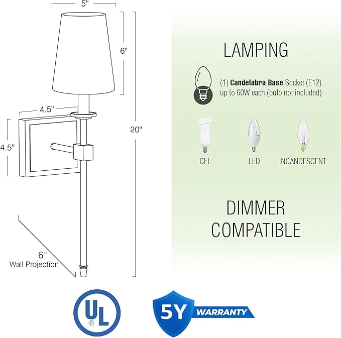 Kira Home Torche 20" Mid Century Modern Wall Sconce with Tapered Black Linen Shade, Candle Wall Light with Elongated Tail, Warm Brass Finish