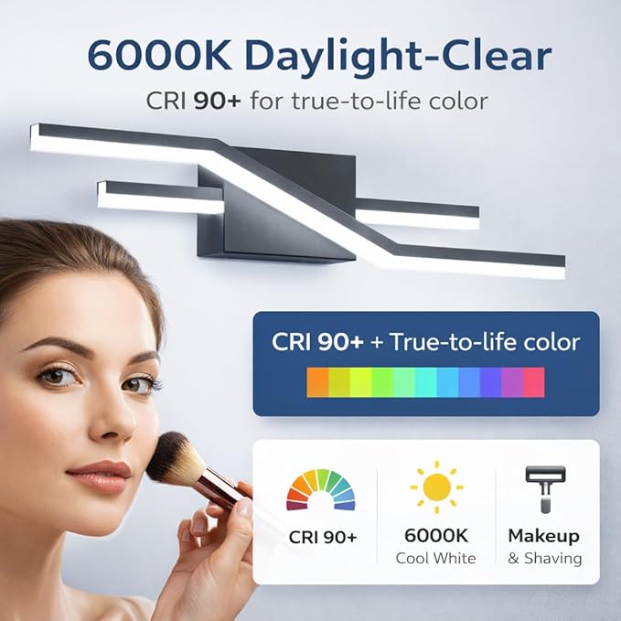 SOLFART Bathroom Light Fixtures Matte Black Dimmable LED Bathroom Vanity Lights Over Mirror 24 Inch Modern Wall Lights
