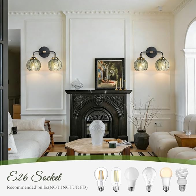 2 Light Bathroom Vanity Light Black and Gold Vanity Lights Vintage Bathroom Lights Fixtures Modern Wall Lamps Farmhouse Dining Room Wall Sconce Art Deco Above Mirror Lighting Fixture