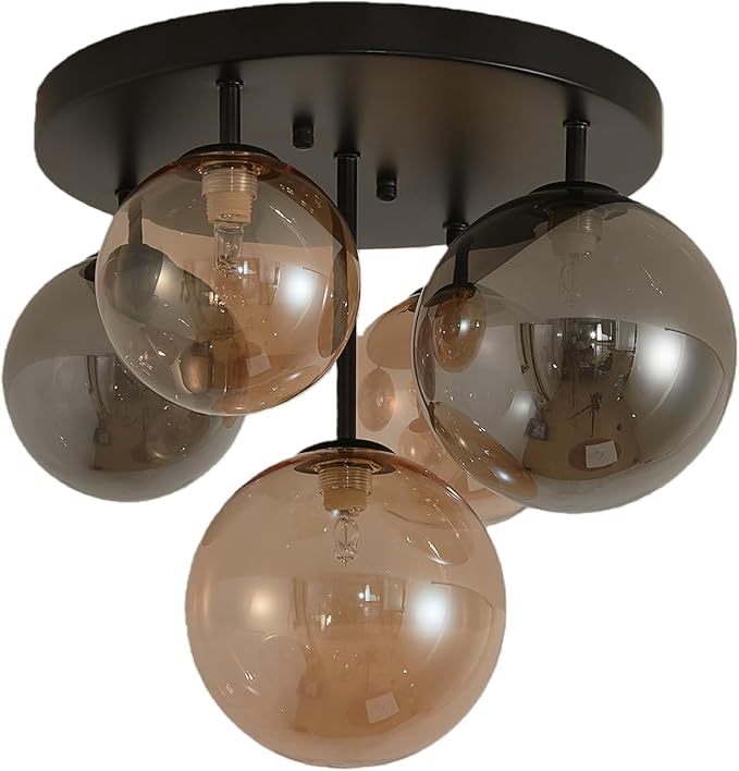Shrine Lighting Bubble Glass Ceiling Light, Flush Mount Ceiling Light for Living Room, D14'' x H12'', G9*4 Sockets, Globe Glass Shade & Black Finish Frame
