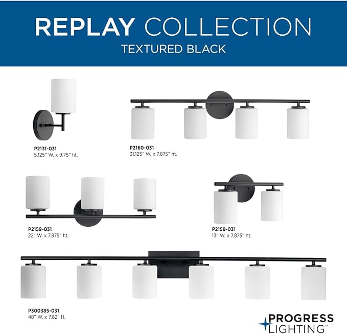 Replay Collection 4-Light Etched Glass Modern Bath Vanity Light Textured Black