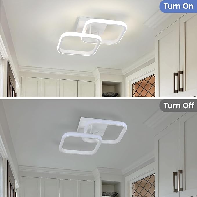 CANEOE Led Ceiling Light Fixture,4500K Modern Hallway Light fixtures Ceiling Lighting,White Square Close to Ceiling Lights for Bathroom Bedroom Kitchen Balcony Stair Small Ceiling Lamp (White, 4500K)