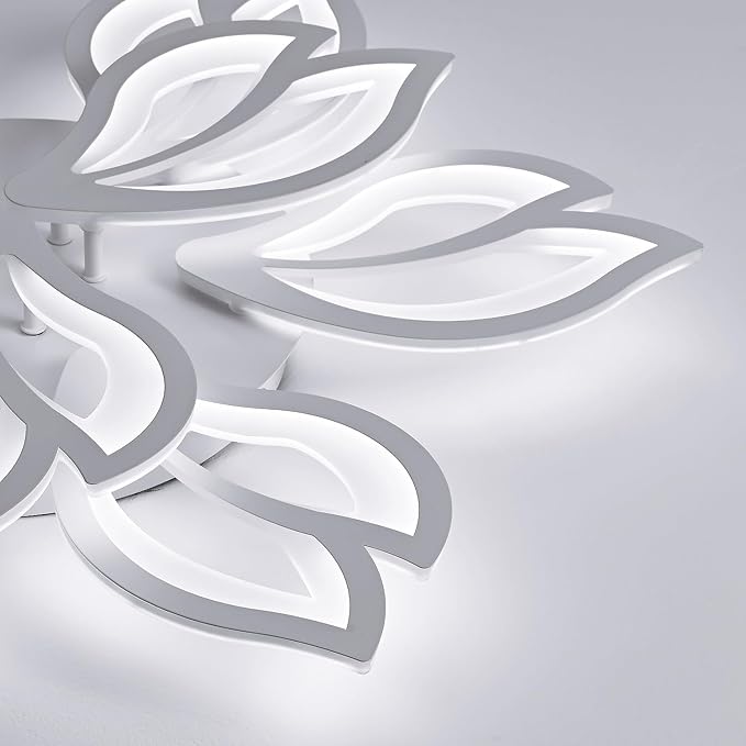 HuixuTe 28" White Modern Flower Dimmable Ceiling Light Fixture, 9 Leaves Low Profile Flush Mount Ceiling Light for Living Room Dining Room Bedroom