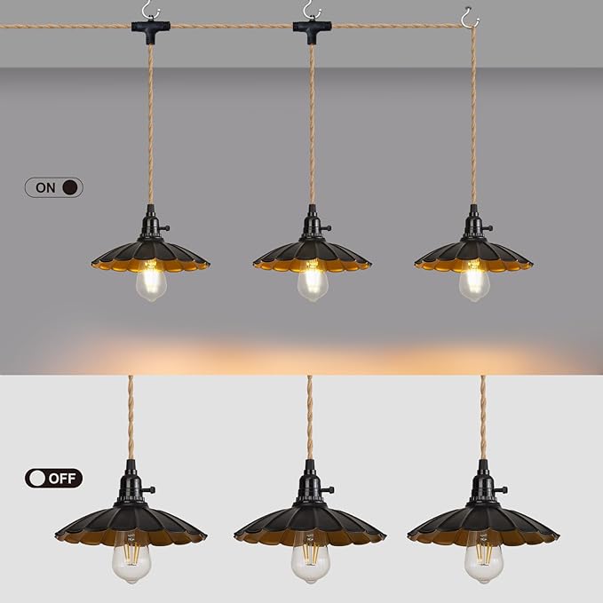 3-Light Plug in Pendant Light Fixtures Chandelier with Switch 22FT Industrial Ceiling Hanging Lamp Cord Farmhouse Cable DIY Including DIY Lotus lampshade