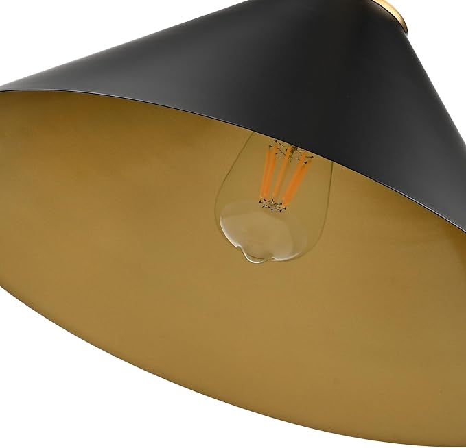 15.7 Inch Modern Pendant Lights Kitchen Island, Black and Gold 1-Light Single Pendant Lighting Fixtures, Metal Cone Farmhouse Ceiling Hanging Light for Dining Room Over Sink Table Hallway