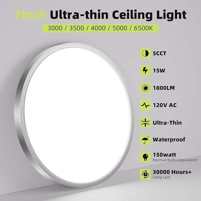 hepside 2PACK Flush Mount LED Ceiling Light Fixture 5CCT 7Inch 15W & 100W Equivalent Closet Light Fixture,Small Round Slim Surface Ceiling Lamp for Hallway,Bathroom,Bedroom,Kitchen,Interior