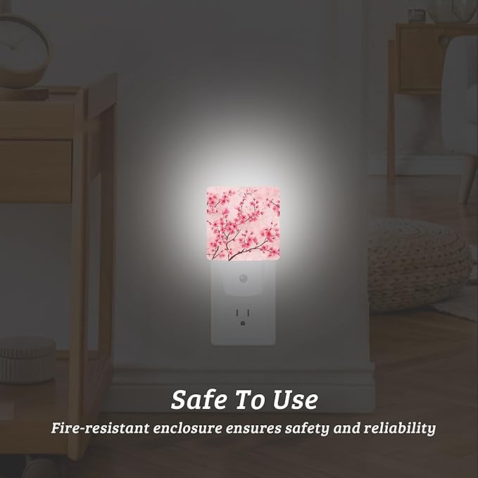 Pink Cherry Blossom Night Light with Dusk to Dawn Light Sensors, Plug-in Wall Led Night Lights, Energy Efficient Lamp for Bedroom,Bathroom,Kitchen,Hallway,Stairs, Gifts Ideal for Girls Women