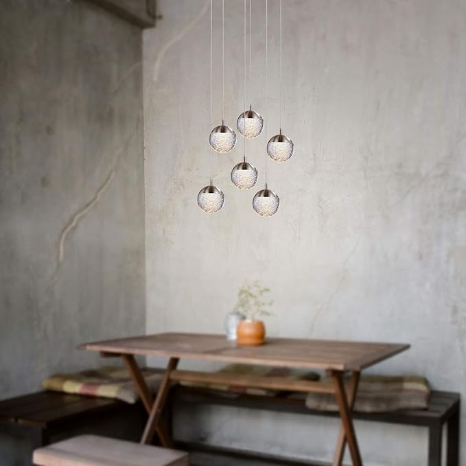 contec development Galaxy 6 Mini Pendant Crystall Ball Lighting Nickel - LED Hanging Light Fixture: Kitchen Island, Bar, Foyer - Cluster Pendants - Dimmable, Adjustable Wire, Lamp Bulb Included
