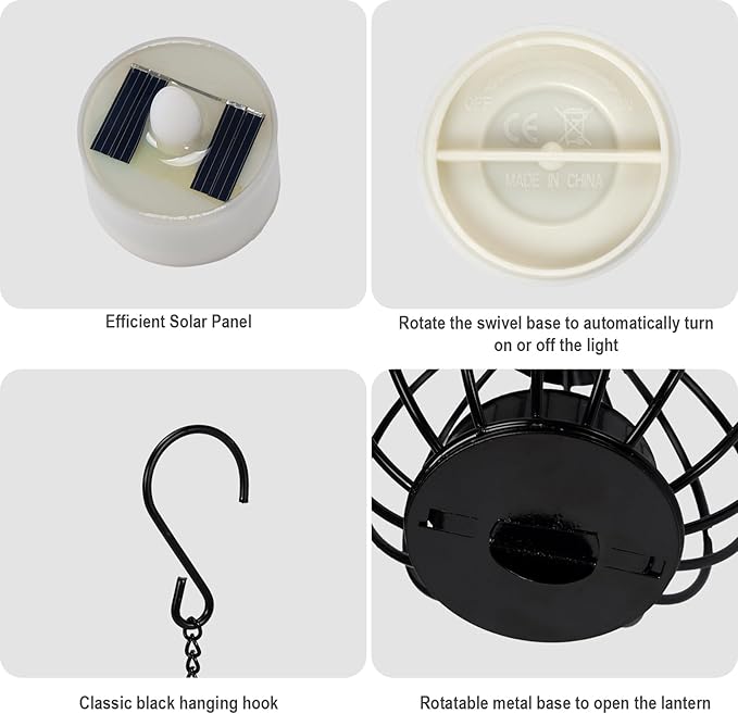 Edenseelake Solar Hanging Lanterns Outdoor Waterproof, Metal Ball Candle Holder with Flickering Solar Powered, Chargeable Solar Lights for Backyard Patio Garden Fence Tree Decoration, 4 Pack