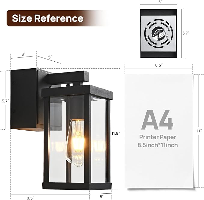 Porch Lights with GFCI Outlets Dusk to Dawn Outdoor Wall Lights Waterproof Exterior Lighting Fixtures Modern Outside Lights Wall Mount for House Patio Garage,Black,11.8''H, 2 PC