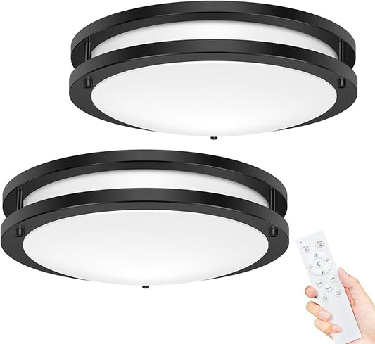 hepside 2Pack Flush Mount LED Ceiling Light with Remote, Dimmable& 3000K-6500K Adjustable Ceiling Light Fixture, Timer, Night Light, 10 inch Black Ceiling Lamps for Kitchen Bathroom Bedroom Hallway